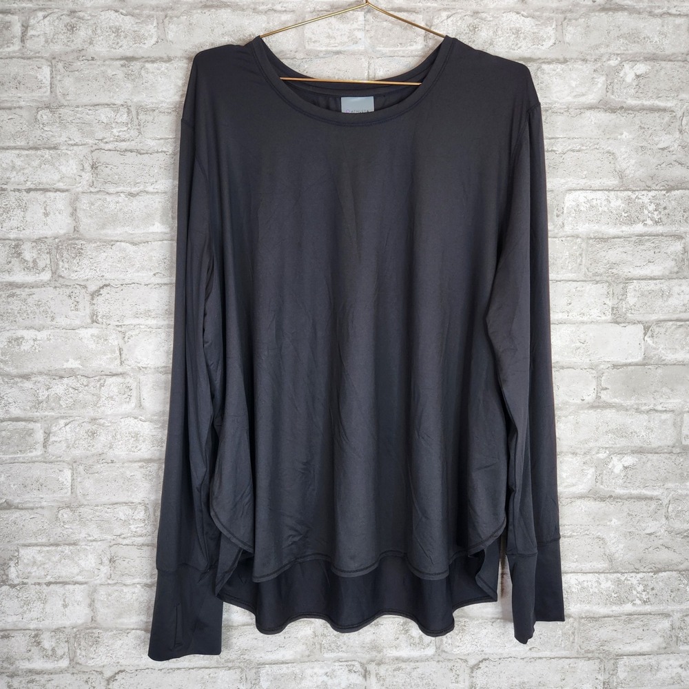 Athleta Long Sleeve Shirt Black Nylon Spandex Thumbhole Activewear Top Size XL